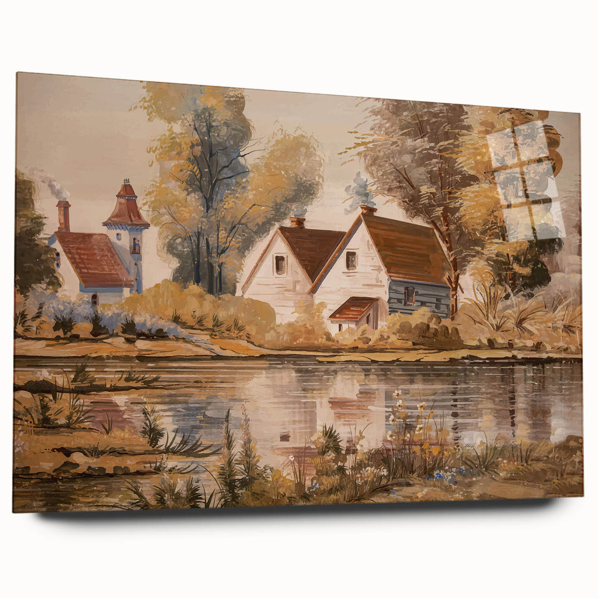 Acrylic wall art collection showcasing a vibrant countryside landscape design, displayed without pins, emphasizing rich colors and detailed textures for home decor.