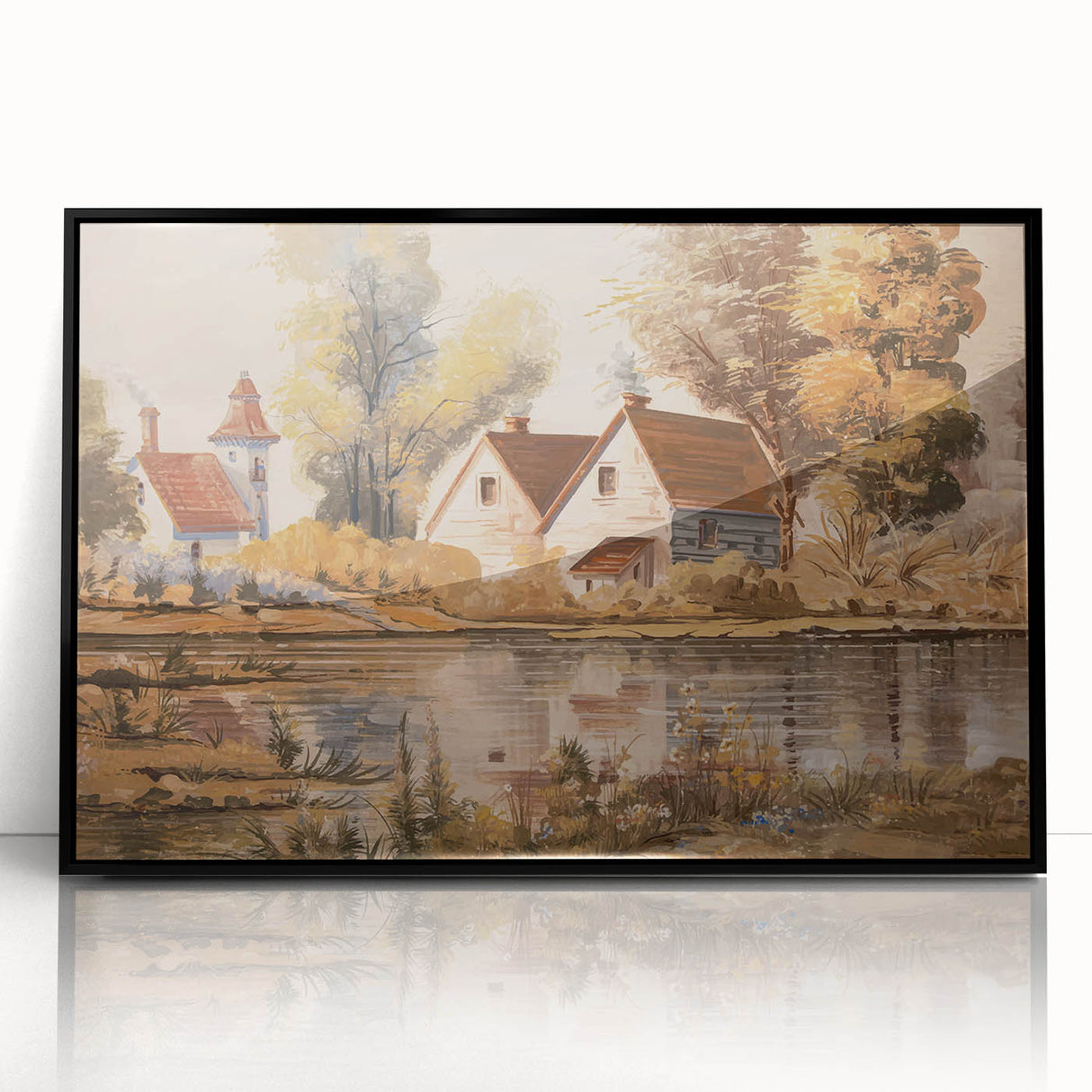 Framed acrylic wall art showcasing a serene countryside landscape with vibrant colors and intricate details, ideal for home decor enhancement.