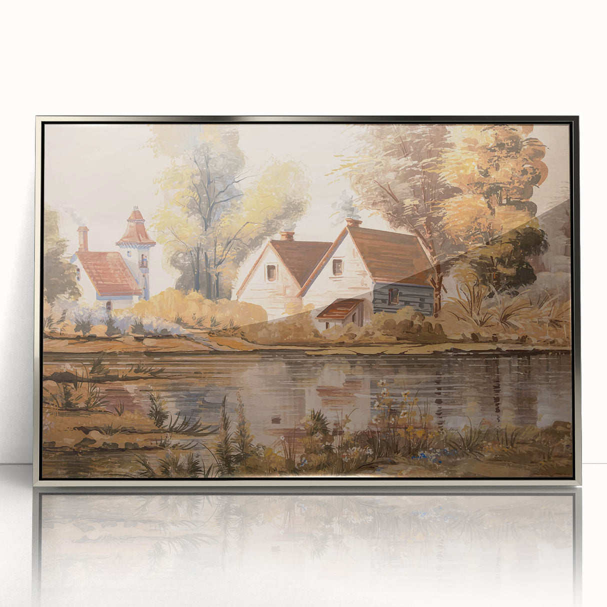 Framed acrylic wall art showcasing a serene countryside landscape design with vibrant greenery and soft blue skies, ideal for enhancing home décor.