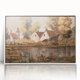 Framed acrylic wall art collection showcasing a serene countryside landscape design with vibrant colors, displayed in a sleek white frame, ideal for home decor.