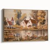 Framed canvas wall art showcasing a serene countryside landscape with vibrant hues of green and gold, adding a touch of elegance to home decor.