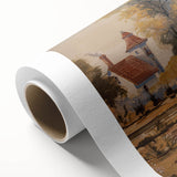 Rolled canvas art showcasing a serene countryside landscape with vibrant greens and blues, featuring rolling hills and a clear sky, ideal for home decor.