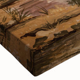 Close-up of a vibrant stretched canvas wall art piece showcasing a serene countryside landscape, featuring lush greenery and a tranquil sky, perfect for home decor.