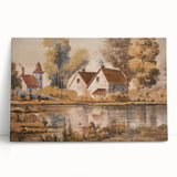 Stretched canvas wall art showcasing a serene countryside landscape with rolling hills, vibrant greenery, and a tranquil sky, perfect for home decor.