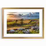 Framed wall art collection showcasing a serene countryside landscape with a gold mat, perfect for home decor, enhancing interiors with nature's beauty.