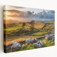 Stretched canvas wall art showcasing a serene countryside landscape with vibrant greenery and rolling hills, perfect for enhancing home decor with nature’s tranquility.