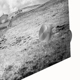 Close-up of a stunning acrylic glass wall art piece depicting a vibrant countryside landscape, showcasing rich greens and earthy tones, perfect for enhancing home decor.