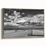 Framed canvas wall art showcasing a serene countryside landscape design with lush greenery and rolling hills, accented by a sleek gold frame, ideal for home decor.