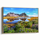 Framed canvas wall art collection showcasing a serene countryside landscape, featuring lush greenery and a golden frame, ideal for home decor enhancement.