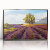 Framed acrylic wall art showcasing a serene countryside landscape with vibrant colors, silver accents, and a modern design, ideal for home decor enhancement.