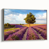 Framed canvas wall art collection showcasing serene countryside landscapes in soft hues, featuring a stylish silver frame that enhances the decor.