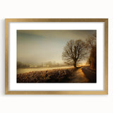 Elegant framed wall art collection showcasing serene countryside landscapes, featuring intricate details and a stylish gold mat, perfect for home decor enhancement.