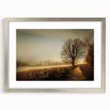 Framed wall art collection showcasing serene countryside landscapes with a silver mat, enhancing home decor with nature-inspired elegance and tranquility.