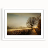 Framed wall art collection showcasing serene countryside landscapes with a white mat and sleek frame, perfect for enhancing home decor aesthetics.