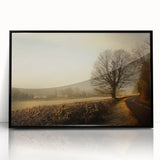 Framed acrylic wall art showcasing a serene countryside landscape with vibrant colors, featuring rolling hills and a clear blue sky, perfect for home decor.