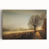 Stretched canvas wall art showcasing a serene countryside landscape with vibrant green fields, a clear blue sky, and rolling hills, perfect for home decor.