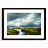 Framed wall art collection showcasing serene countryside landscapes in a stylish black frame with matting, perfect for enhancing home decor.