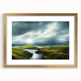 Framed wall art collection showcasing serene countryside landscapes, featuring a gold frame with a mat, ideal for home decor and enhancing living spaces.