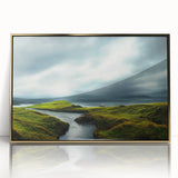 Framed acrylic wall art collection showcasing a vibrant countryside landscape design, featuring rich greens and golden accents, perfect for home decor enhancement.