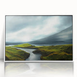 Framed wall art collection depicting serene countryside landscapes, featuring vibrant colors and textured acrylic, displayed in a sleek white frame for modern decor.