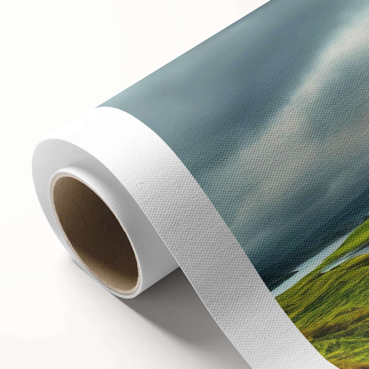 Rolled canvas artwork showcasing a serene countryside landscape with vibrant colors and detailed textures, elegantly designed for home decor, ideal for nature lovers.