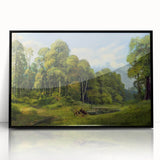 Framed acrylic wall art showcasing a picturesque countryside landscape design with vibrant colors and intricate details, set in a sleek black frame, perfect for home decor.
