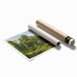 Rolled print of a serene countryside landscape design featuring lush green fields and a vibrant blue sky, ideal for home decor or artistic inspiration.