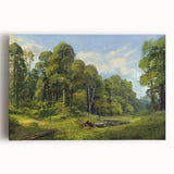 Stretched canvas wall art showcasing a serene countryside landscape with vibrant green fields and a blue sky, perfect for enhancing home decor with nature's beauty.