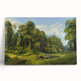 Stretched canvas wall art showcasing a serene countryside landscape design, featuring vibrant green fields and a clear blue sky, perfect for home decor.