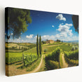 Stretched canvas wall art showcasing a serene countryside landscape with rolling hills and a vibrant sky, perfect for home decor and nature enthusiasts.