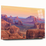 Acrylic glass wall art collection showcasing a desert landscape design, side view highlighting its sleek finish and pin mounting, ideal for modern decor.