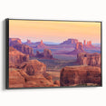 Framed canvas wall art showcasing a desert landscape design with vibrant colors, featuring a black frame that enhances the artwork's depth and contrast. Ideal for modern home decor.