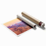 Desert landscape wall art print showcasing vibrant colors and intricate details, rolled and ready for display, ideal for enhancing modern home decor.