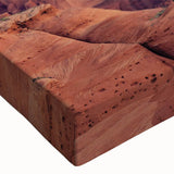 Close-up of a stretched canvas wall art piece showcasing a vibrant desert landscape design, featuring warm tones of orange and yellow, ideal for modern home decor.