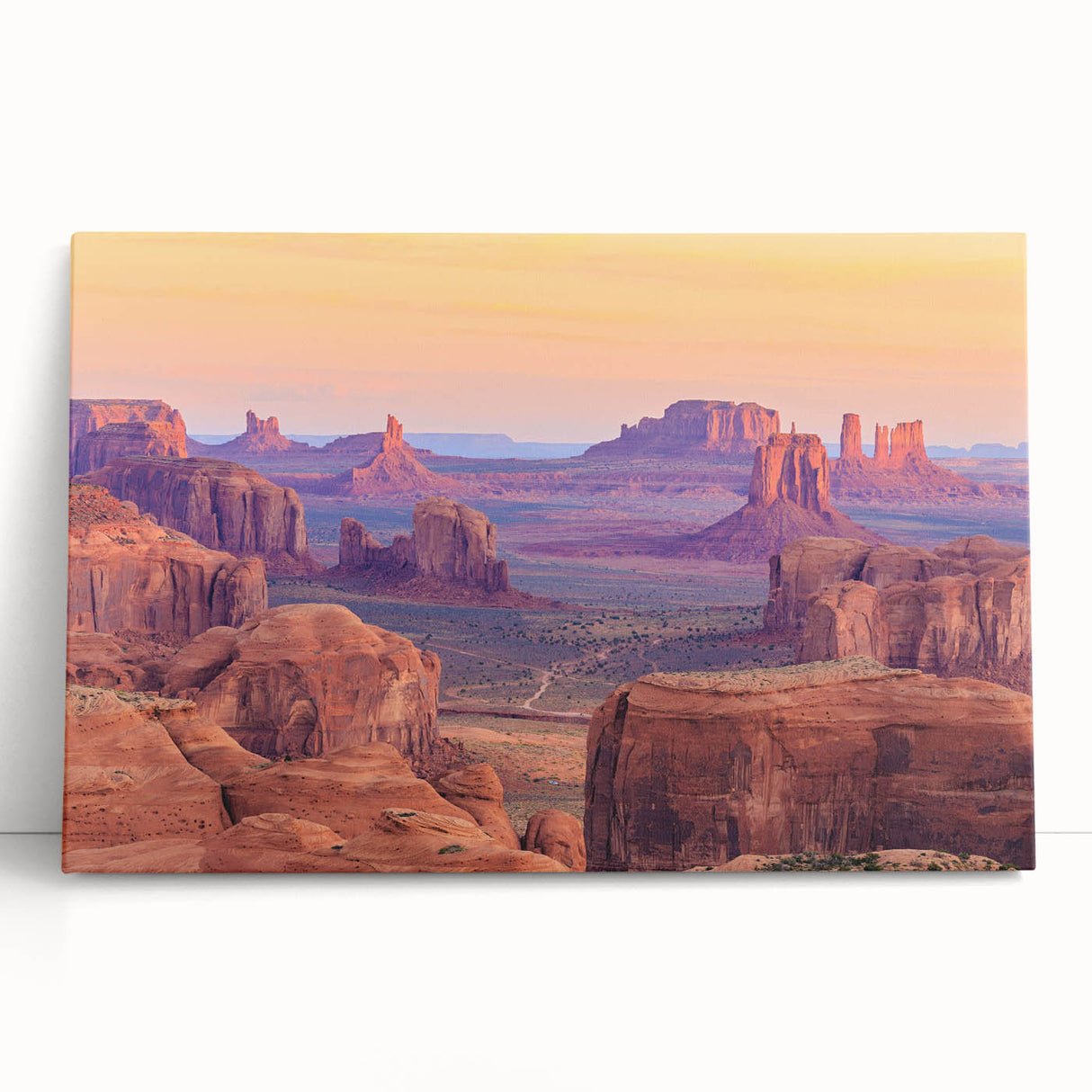 Desert landscape wall art collection on stretched canvas, showcasing warm earth tones and abstract designs, perfect for modern home decor. Ideal for enhancing living spaces with a touch of nature-inspired elegance.