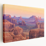 Desert landscape wall art collection printed on stretched canvas, showcasing vibrant hues of orange and beige, ideal for modern home decor.