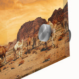 Close-up of a stunning acrylic wall art piece showcasing a vibrant desert landscape design, featuring warm hues of orange and yellow, perfect for modern home decor.