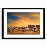Framed desert landscape wall art design with a black mat, showcasing vibrant colors and intricate details, perfect for modern home decor and artistic displays.