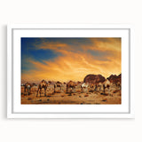 Framed wall art featuring a desert landscape design, showcasing vibrant colors and intricate details, presented in a white matting for an elegant look. Perfect for enhancing modern home decor.