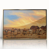 Framed acrylic wall art depicting a stunning desert landscape with vibrant colors and intricate details, featuring gold accents that enhance its elegance. Ideal for modern home decor.