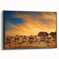Framed canvas wall art depicting a stunning desert landscape design, featuring warm earth tones and intricate details, with a sleek black frame enhancing its aesthetic appeal. Ideal for home decor and art enthusiasts seeking to add a touch of nature-inspired elegance to their space.