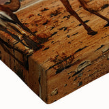 Close-up of a stretched canvas wall art piece showcasing a vibrant desert landscape design, featuring warm colors and intricate details, perfect for modern home decor.