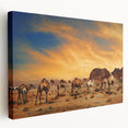 Stretched canvas wall art depicting a vibrant desert landscape with warm hues of orange and yellow, showcasing unique textures and detailed brushwork for a captivating decor piece.