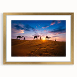 Framed desert landscape wall art collection featuring a gold mat and frame, showcasing warm earth tones and intricate details, ideal for home decor.