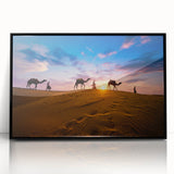 Framed acrylic wall art featuring a stunning desert landscape design with vibrant colors, showcased in a sleek black frame, perfect for modern home decor.