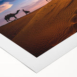 Desert landscape wall art print on rolled canvas, showcasing warm earth tones and abstract designs, ideal for home decor and modern interiors.