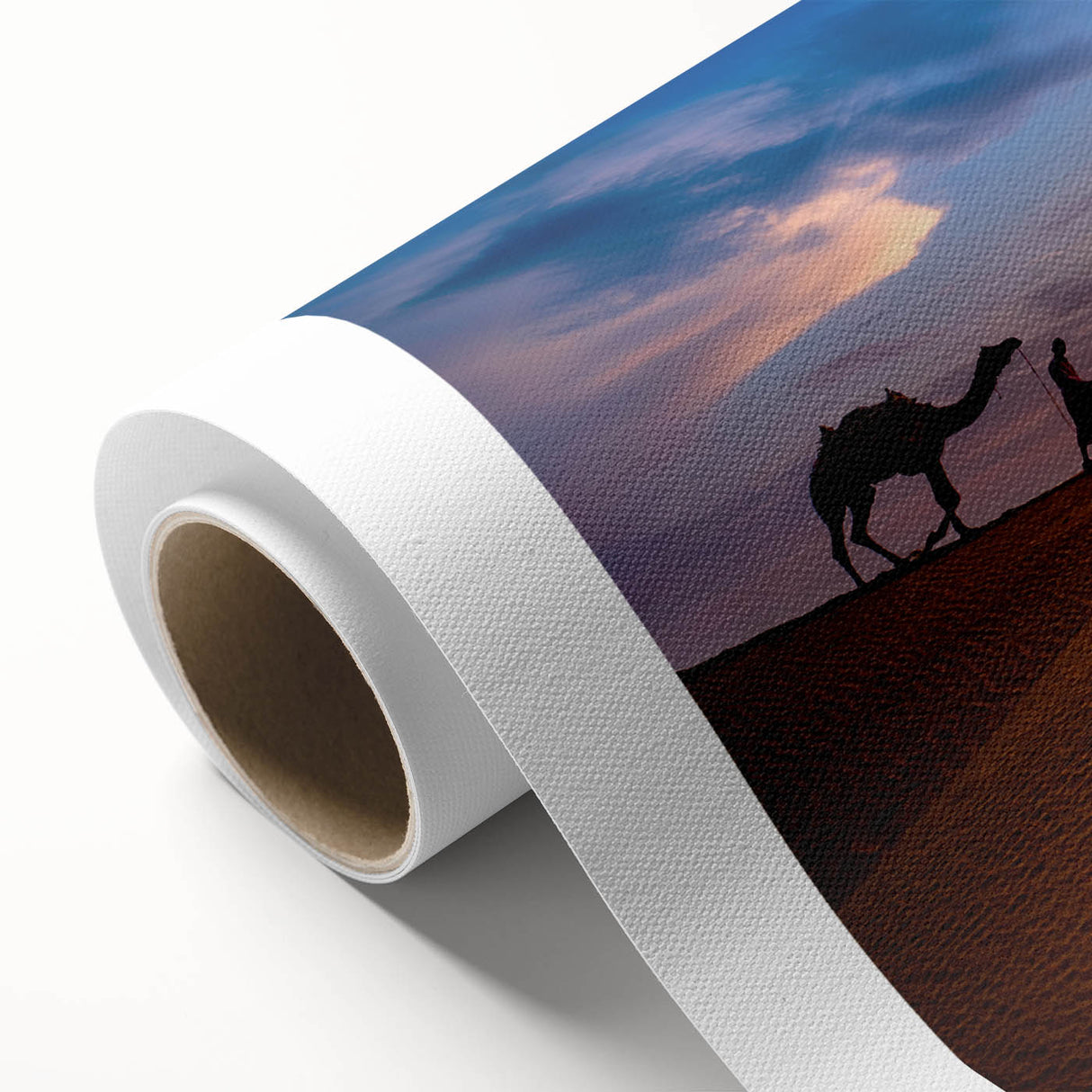 Desert landscape wall art print on rolled canvas, showcasing vibrant colors and intricate textures, ideal for modern home decor and art enthusiasts. Perfect for adding a serene desert aesthetic to any room.