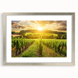 Framed wall art featuring a serene desert landscape design, showcased in a sleek silver frame with a white mat, perfect for modern home decor.