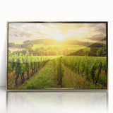 Framed acrylic wall art depicting a stunning desert landscape design, featuring vibrant gold accents and a sleek modern frame, perfect for home decor.