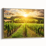 Framed wall art featuring a desert landscape design with vibrant colors, showcasing a golden frame and a side view perspective that highlights its elegant presentation.